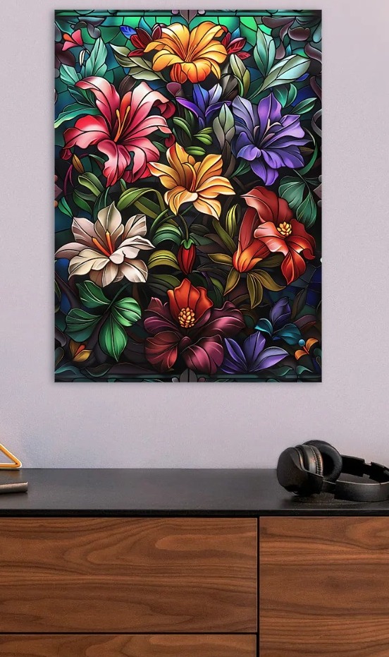 Stained Glass Floral Arrangement — metal poster wall art by Lineer